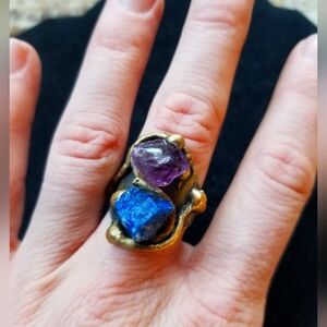 Amethyst Tourmaline brass ring